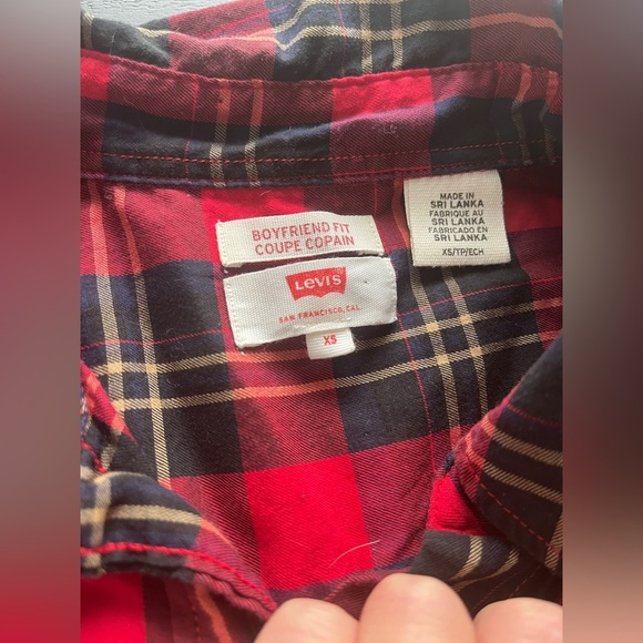Levi’s Boyfriend-Fit Plaid Shirt XS 100% Cotton Red/Blue Vintage Y2K - Picture 4 of 6